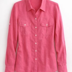Lands' End Women's Vibrant Pink Button Down Shirt